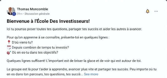 Une publication dans la communauté Skool